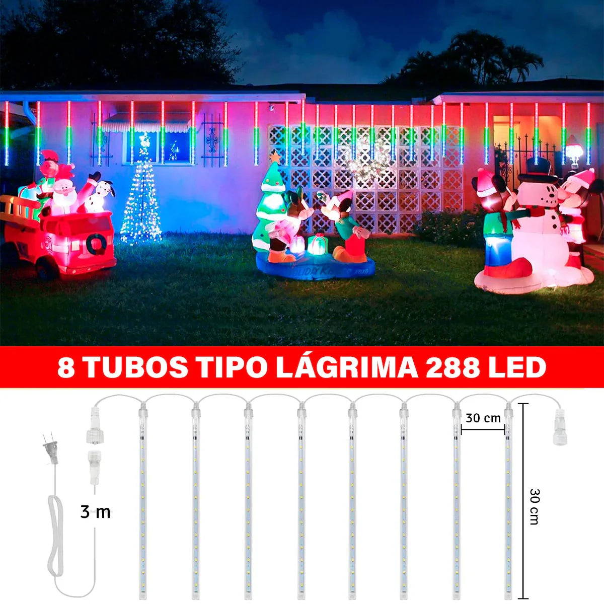 Luces Led Tipo Lagrima Meteoro 50 Cm - MULTICOLOR.
